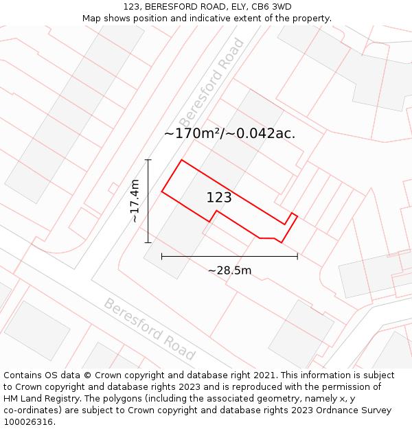 123, BERESFORD ROAD, ELY, CB6 3WD: Plot and title map