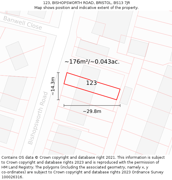 123, BISHOPSWORTH ROAD, BRISTOL, BS13 7JR: Plot and title map