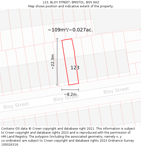 123, BLOY STREET, BRISTOL, BS5 6AZ: Plot and title map