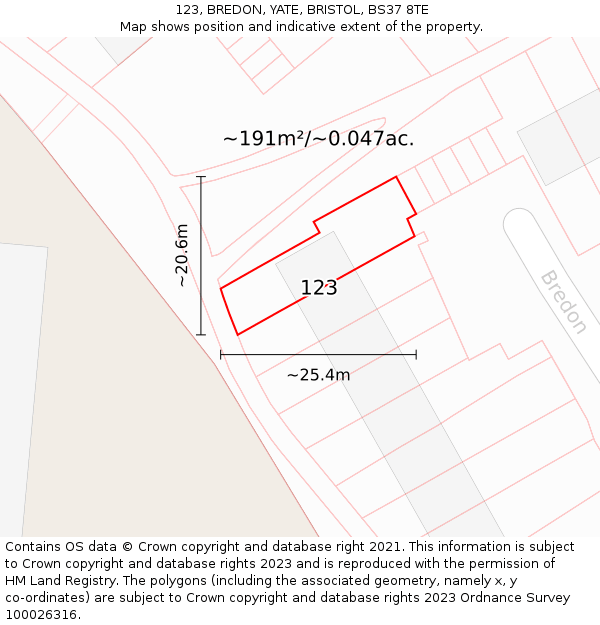 123, BREDON, YATE, BRISTOL, BS37 8TE: Plot and title map