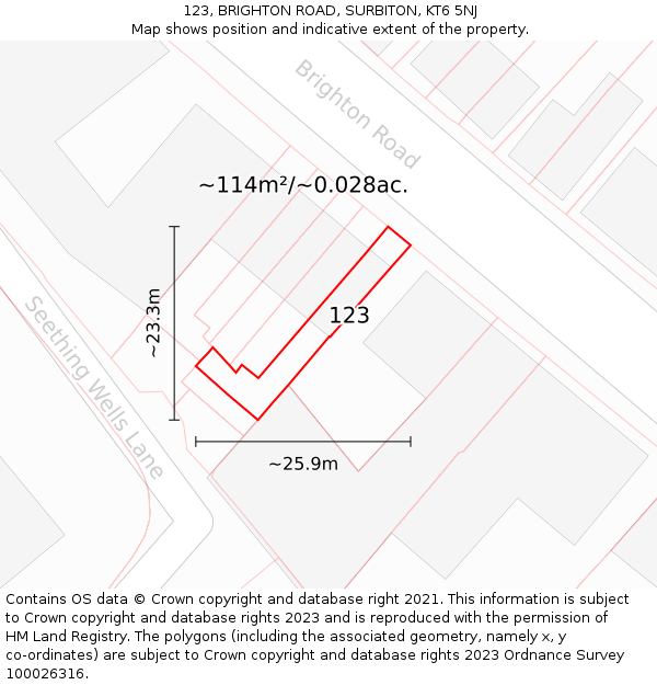 123, BRIGHTON ROAD, SURBITON, KT6 5NJ: Plot and title map