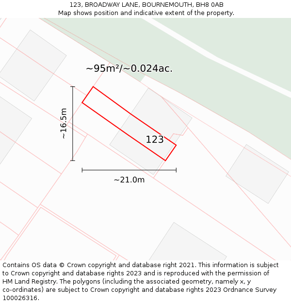 123, BROADWAY LANE, BOURNEMOUTH, BH8 0AB: Plot and title map