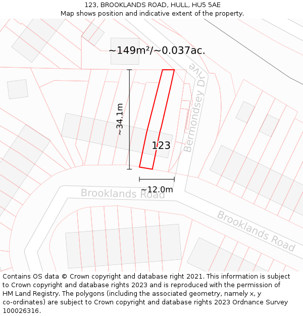 123, BROOKLANDS ROAD, HULL, HU5 5AE: Plot and title map