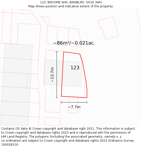 123, BROOME WAY, BANBURY, OX16 3WH: Plot and title map