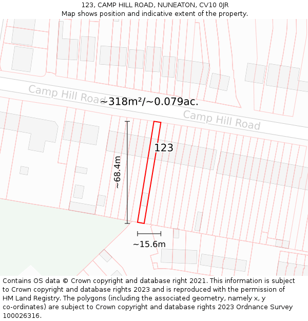 123, CAMP HILL ROAD, NUNEATON, CV10 0JR: Plot and title map