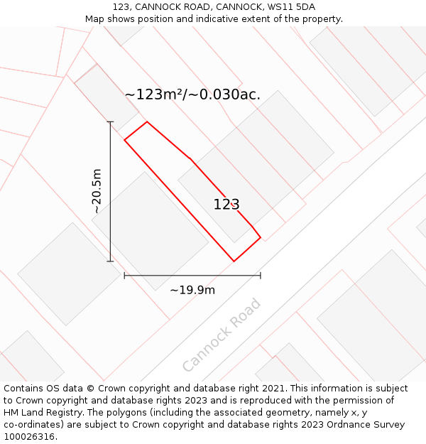 123, CANNOCK ROAD, CANNOCK, WS11 5DA: Plot and title map