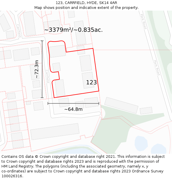 123, CARRFIELD, HYDE, SK14 4AR: Plot and title map