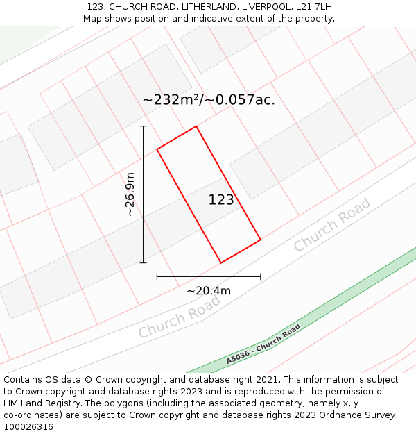 123, CHURCH ROAD, LITHERLAND, LIVERPOOL, L21 7LH: Plot and title map