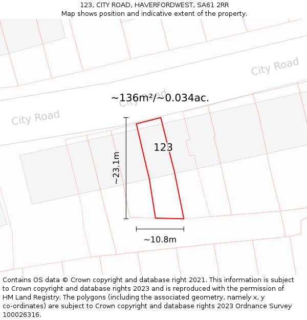 123, CITY ROAD, HAVERFORDWEST, SA61 2RR: Plot and title map