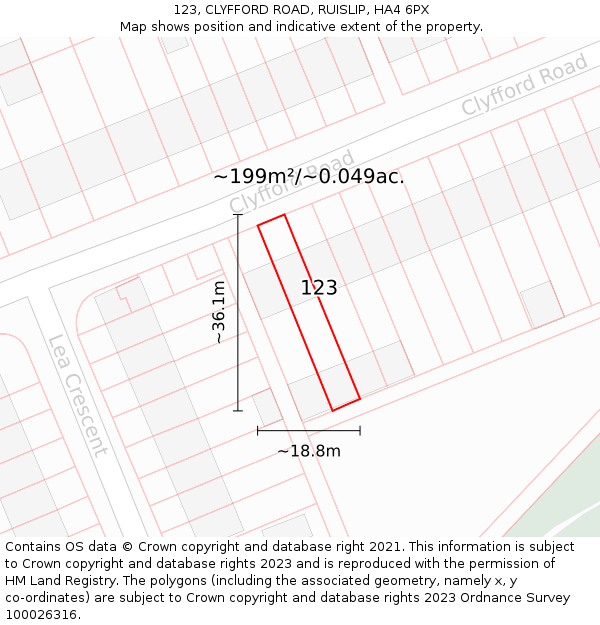 123, CLYFFORD ROAD, RUISLIP, HA4 6PX: Plot and title map