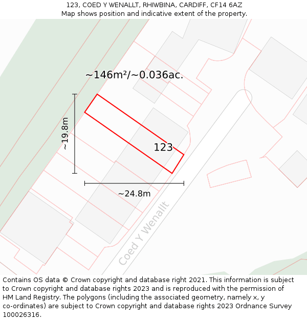 123, COED Y WENALLT, RHIWBINA, CARDIFF, CF14 6AZ: Plot and title map