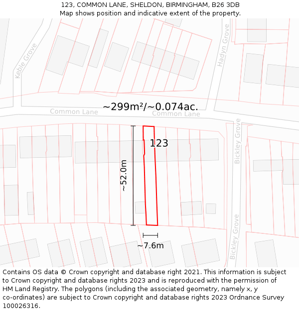 123, COMMON LANE, SHELDON, BIRMINGHAM, B26 3DB: Plot and title map