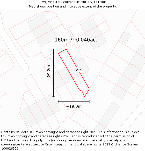 123, CORNISH CRESCENT, TRURO, TR1 3PF: Plot and title map