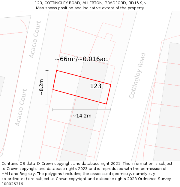 123, COTTINGLEY ROAD, ALLERTON, BRADFORD, BD15 9JN: Plot and title map