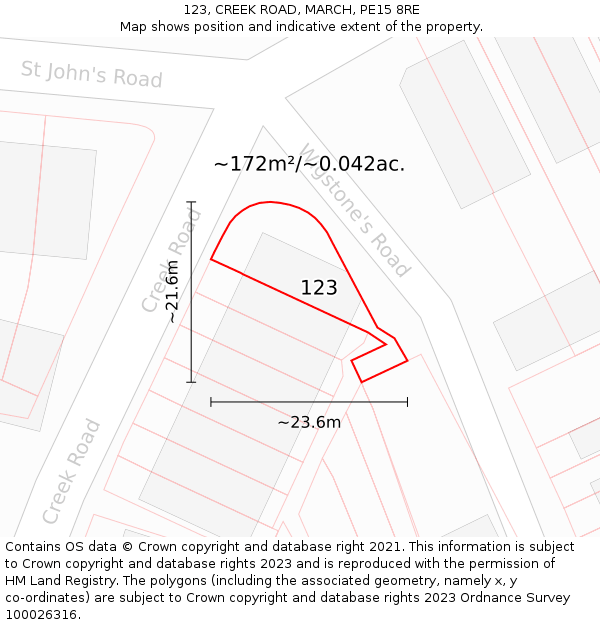 123, CREEK ROAD, MARCH, PE15 8RE: Plot and title map