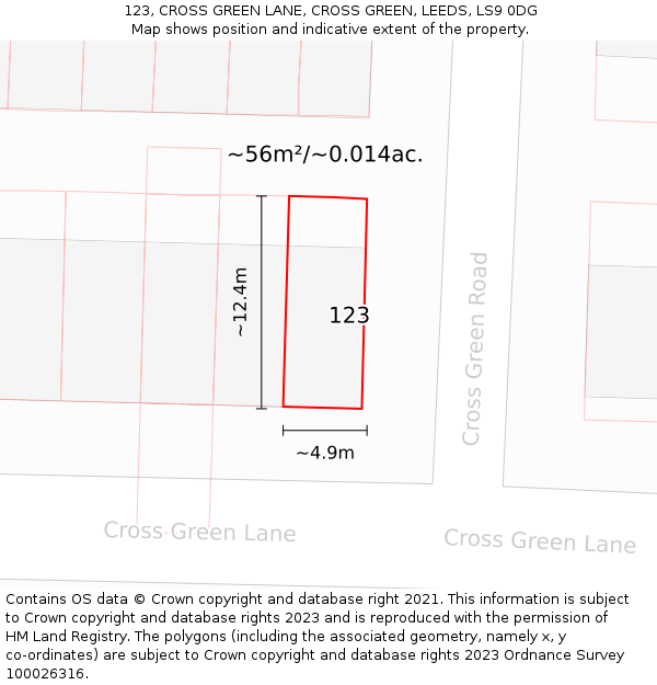 123, CROSS GREEN LANE, CROSS GREEN, LEEDS, LS9 0DG: Plot and title map