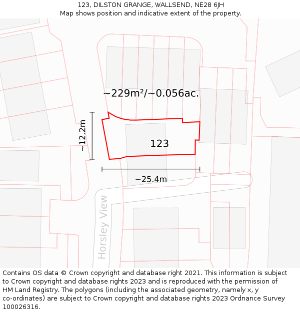 123, DILSTON GRANGE, WALLSEND, NE28 6JH: Plot and title map
