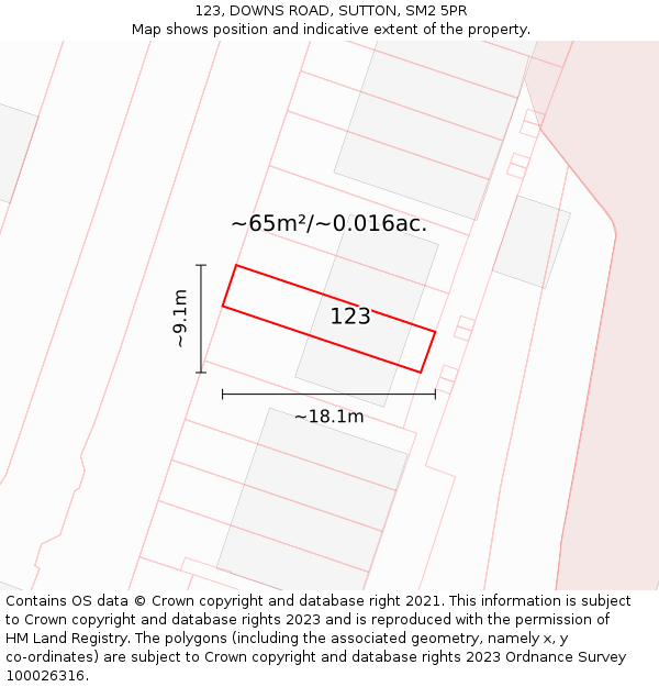 123, DOWNS ROAD, SUTTON, SM2 5PR: Plot and title map