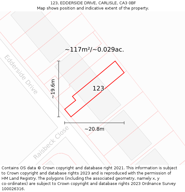 123, EDDERSIDE DRIVE, CARLISLE, CA3 0BF: Plot and title map