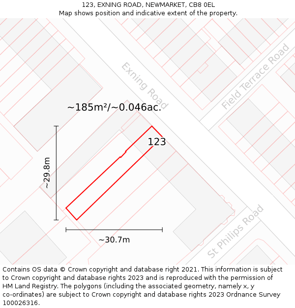 123, EXNING ROAD, NEWMARKET, CB8 0EL: Plot and title map