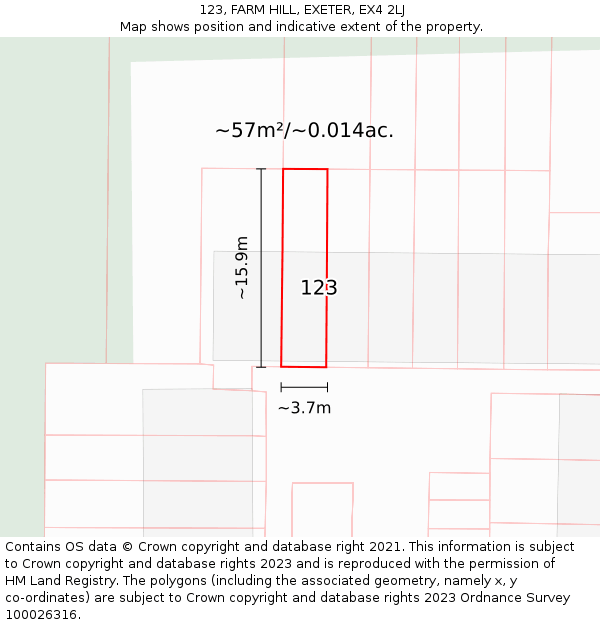 123, FARM HILL, EXETER, EX4 2LJ: Plot and title map