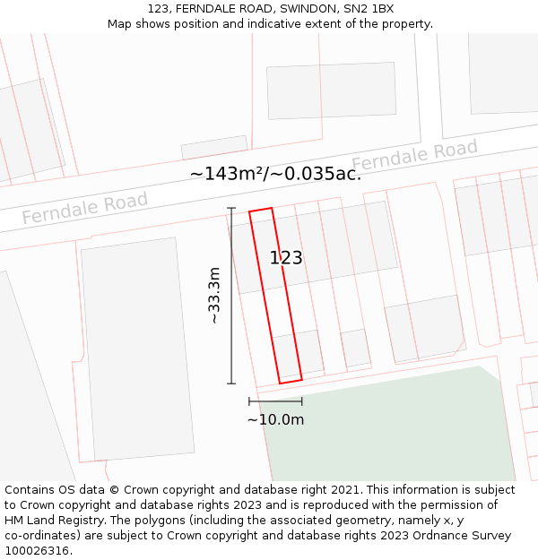 123, FERNDALE ROAD, SWINDON, SN2 1BX: Plot and title map