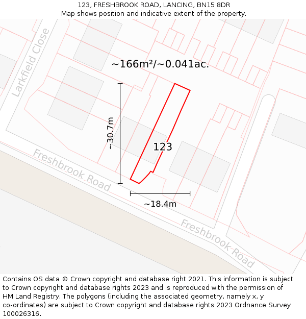 123, FRESHBROOK ROAD, LANCING, BN15 8DR: Plot and title map