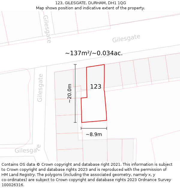 123, GILESGATE, DURHAM, DH1 1QG: Plot and title map