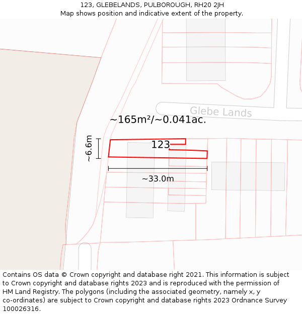 123, GLEBELANDS, PULBOROUGH, RH20 2JH: Plot and title map