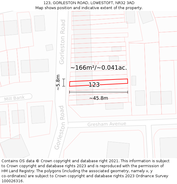 123, GORLESTON ROAD, LOWESTOFT, NR32 3AD: Plot and title map