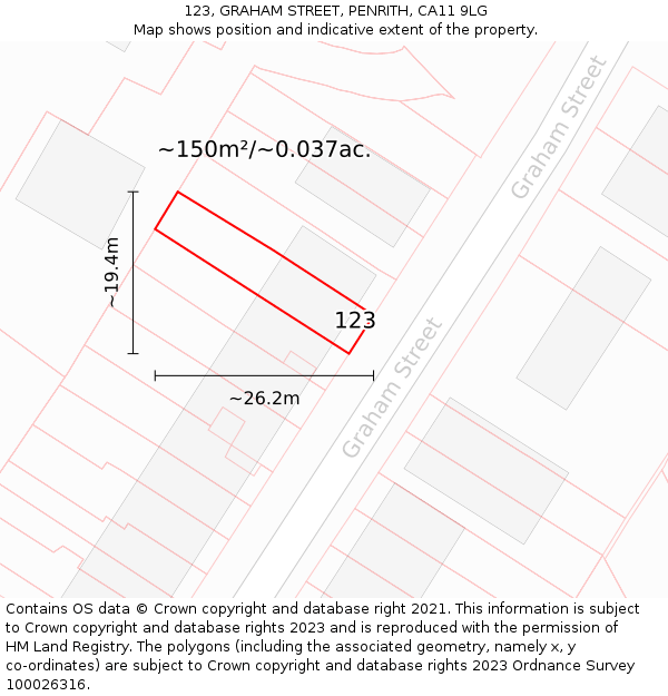 123, GRAHAM STREET, PENRITH, CA11 9LG: Plot and title map