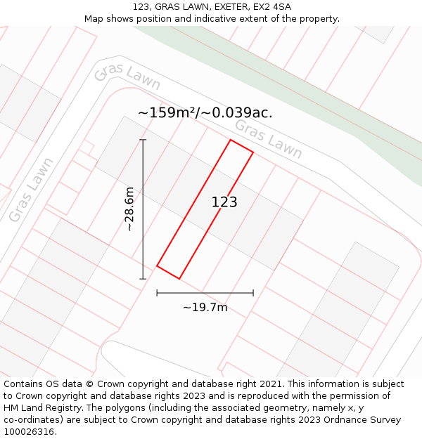 123, GRAS LAWN, EXETER, EX2 4SA: Plot and title map