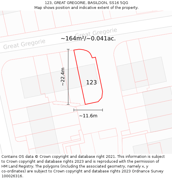 123, GREAT GREGORIE, BASILDON, SS16 5QG: Plot and title map