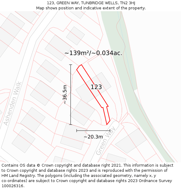 123, GREEN WAY, TUNBRIDGE WELLS, TN2 3HJ: Plot and title map