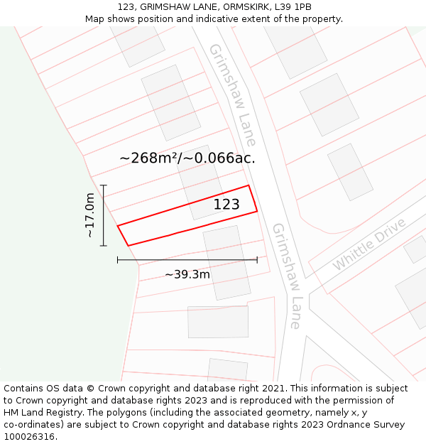 123, GRIMSHAW LANE, ORMSKIRK, L39 1PB: Plot and title map
