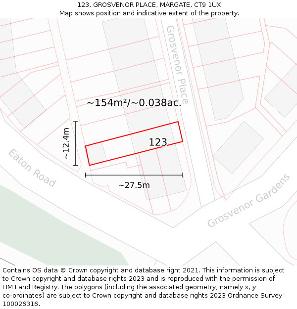 123, GROSVENOR PLACE, MARGATE, CT9 1UX: Plot and title map