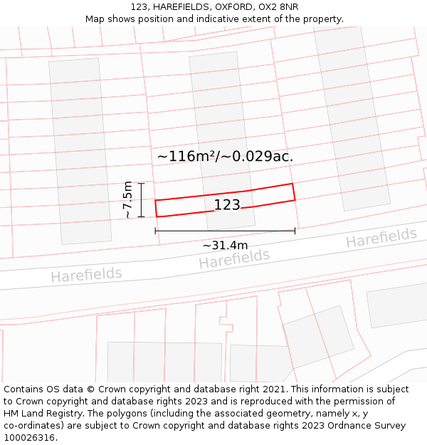 123, HAREFIELDS, OXFORD, OX2 8NR: Plot and title map