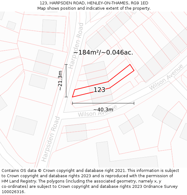 123, HARPSDEN ROAD, HENLEY-ON-THAMES, RG9 1ED: Plot and title map