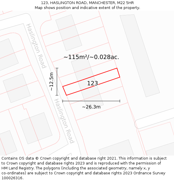 123, HASLINGTON ROAD, MANCHESTER, M22 5HR: Plot and title map