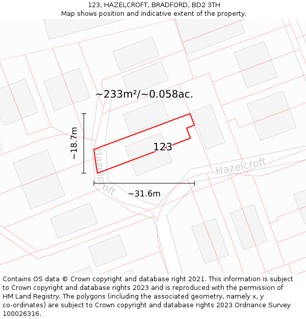123, HAZELCROFT, BRADFORD, BD2 3TH: Plot and title map