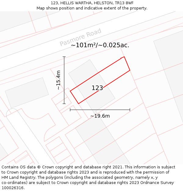 123, HELLIS WARTHA, HELSTON, TR13 8WF: Plot and title map