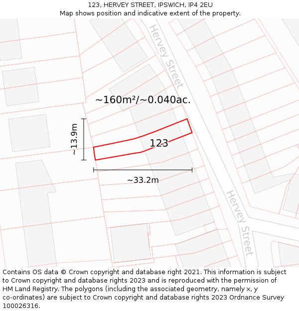 123, HERVEY STREET, IPSWICH, IP4 2EU: Plot and title map