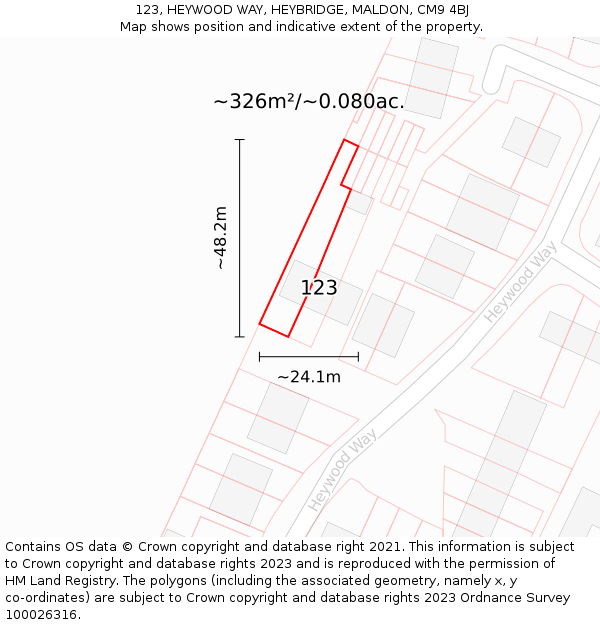 123, HEYWOOD WAY, HEYBRIDGE, MALDON, CM9 4BJ: Plot and title map