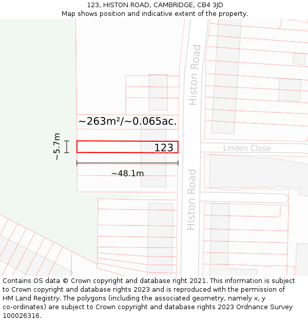 123, HISTON ROAD, CAMBRIDGE, CB4 3JD: Plot and title map