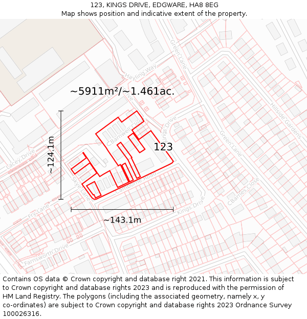 123, KINGS DRIVE, EDGWARE, HA8 8EG: Plot and title map