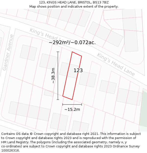 123, KINGS HEAD LANE, BRISTOL, BS13 7BZ: Plot and title map