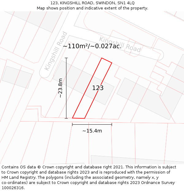 123, KINGSHILL ROAD, SWINDON, SN1 4LQ: Plot and title map