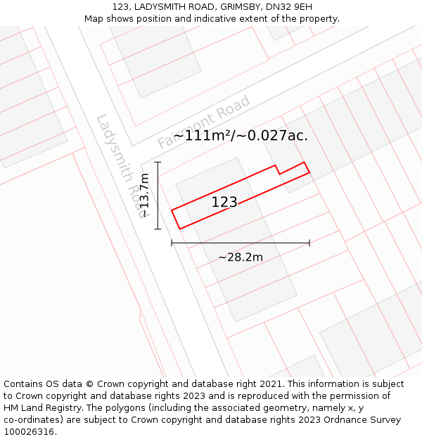 123, LADYSMITH ROAD, GRIMSBY, DN32 9EH: Plot and title map