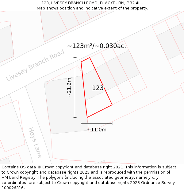 123, LIVESEY BRANCH ROAD, BLACKBURN, BB2 4LU: Plot and title map