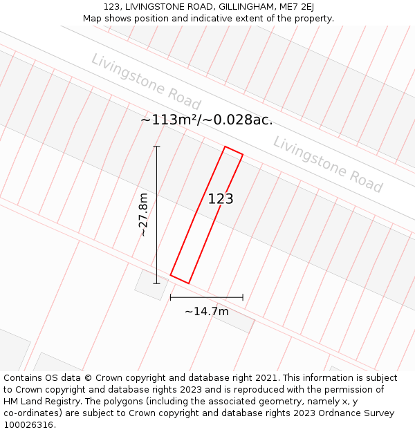 123, LIVINGSTONE ROAD, GILLINGHAM, ME7 2EJ: Plot and title map